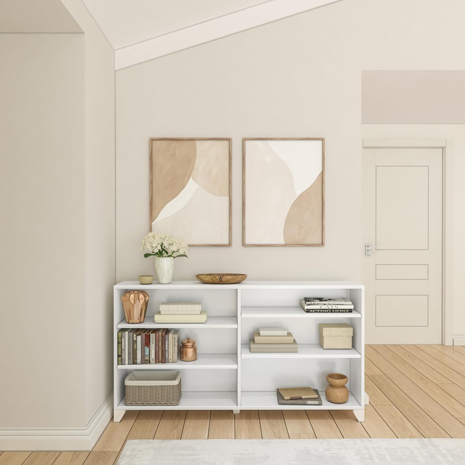 Plank+Beam Classic 3 Shelf Adjustable Bookcase, Engineered Wood Bookshelves for Home, Adjustable Shelves for Versatile Storage, 3 Tier Storage Organizer Bookshelf, Clay