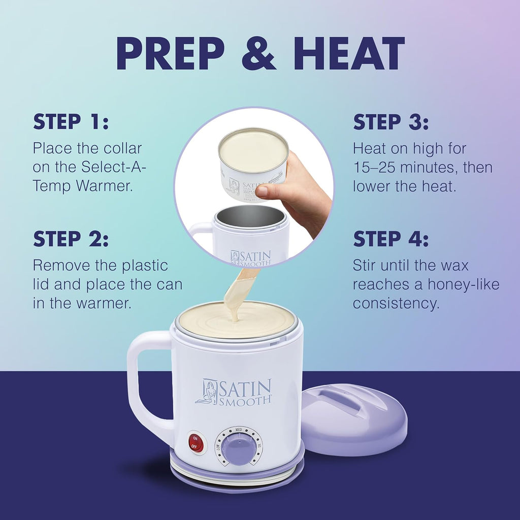 Satin Smooth Select-A-Temp? Starter Kit - Adjustable Temperature Wax Warmer with Hair Removal Wax and Accessories, Professional Waxing Kit for Face and Body
