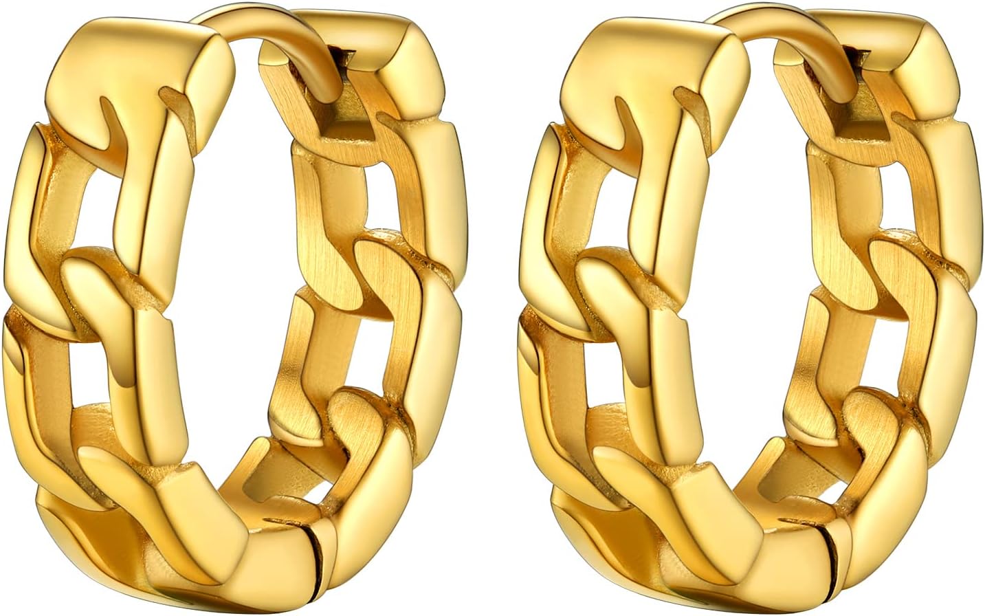 Chunky Hoop Earrings for Men Women, Skull/Infinity Pattern, Spike/Cuban Links 4 Design Options, Black/18K Gold Plated 316L Stainless Steel, Lightweight Earrings, Come Gift Box