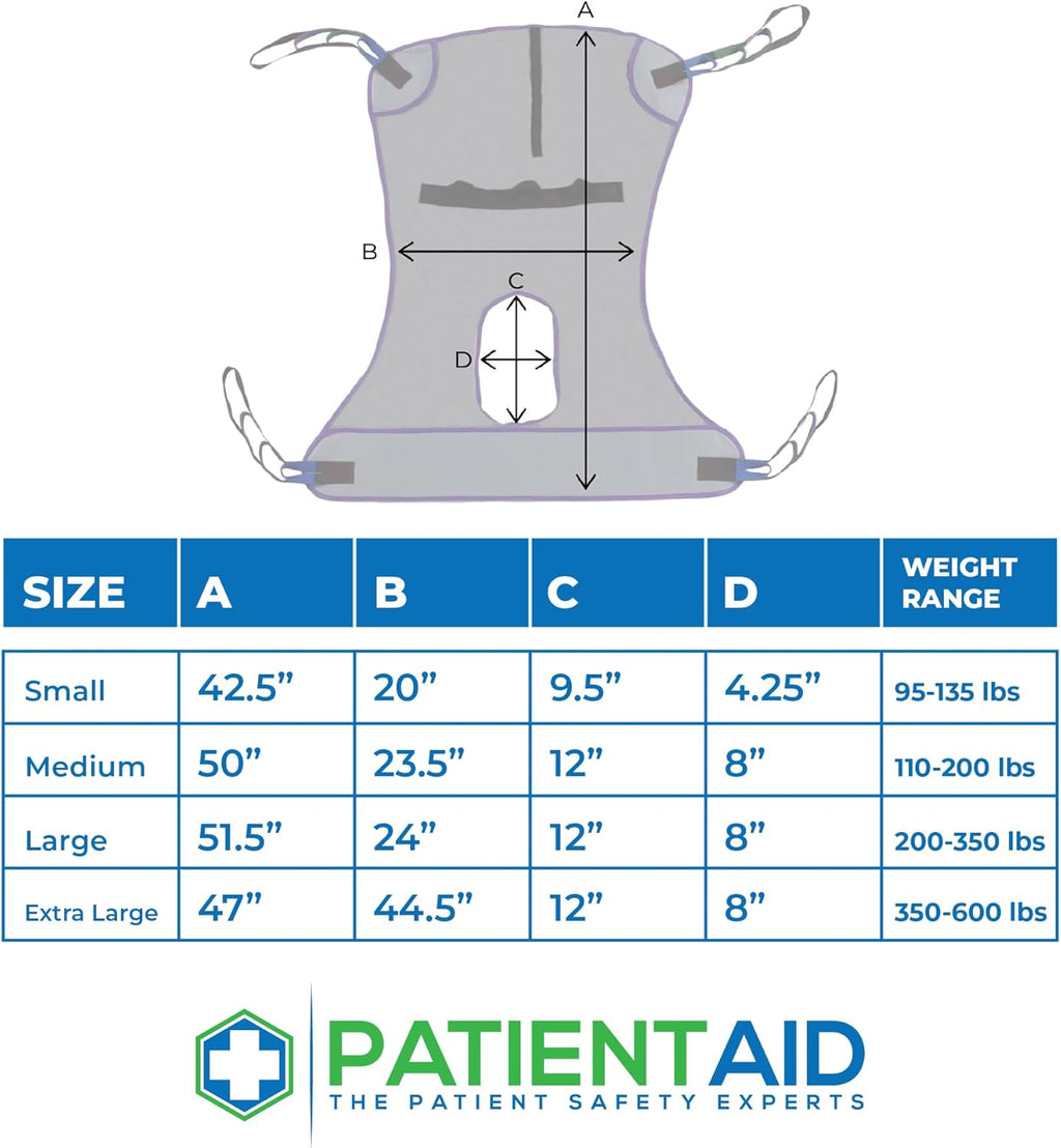 Patient Aid Full Body Mesh Commode Patient Lift Sling, 350lb Weight Capacity (Large)