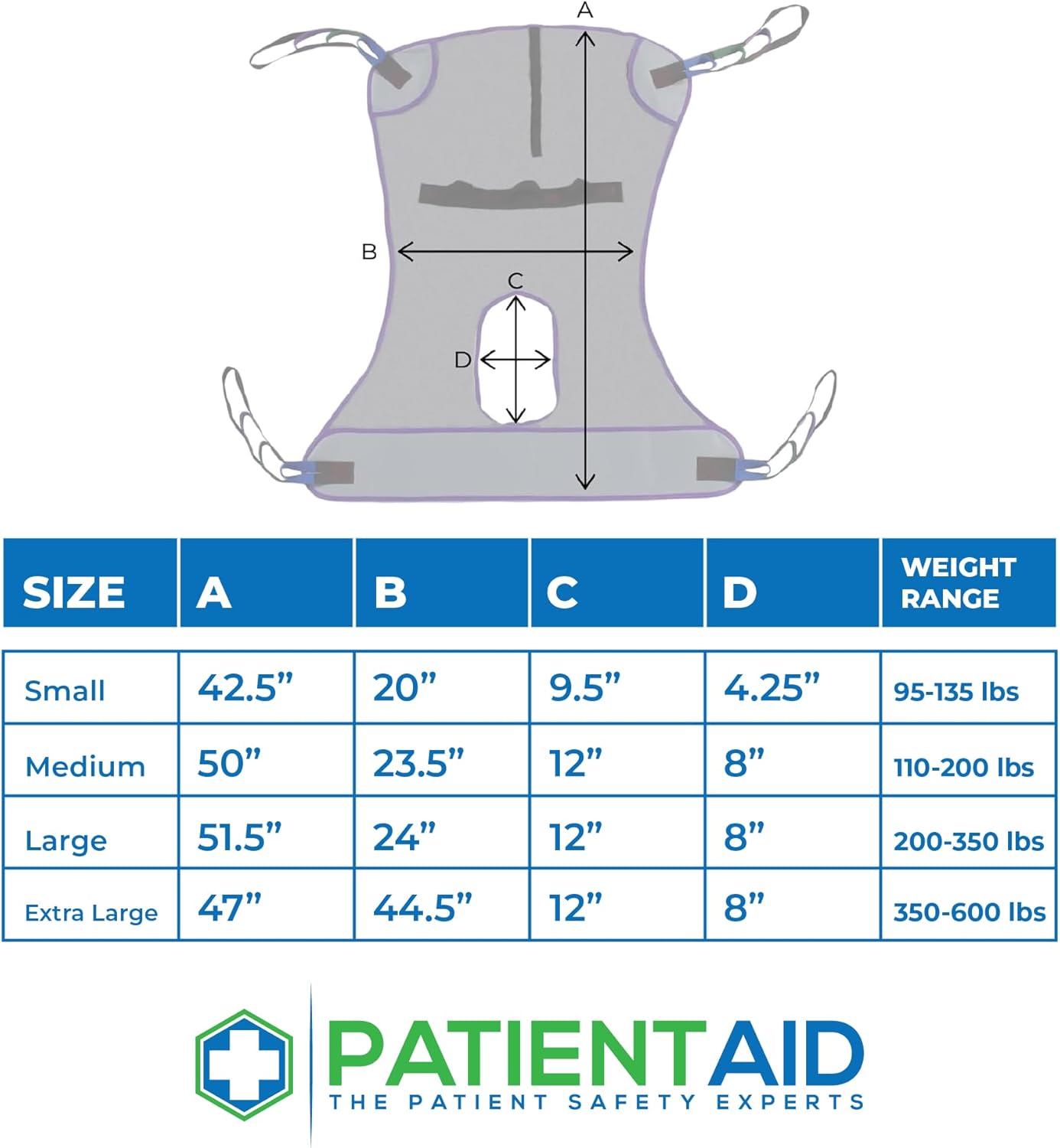 Patient Aid Full Body Mesh Commode Patient Lift Sling, 350lb Weight Capacity (Large)