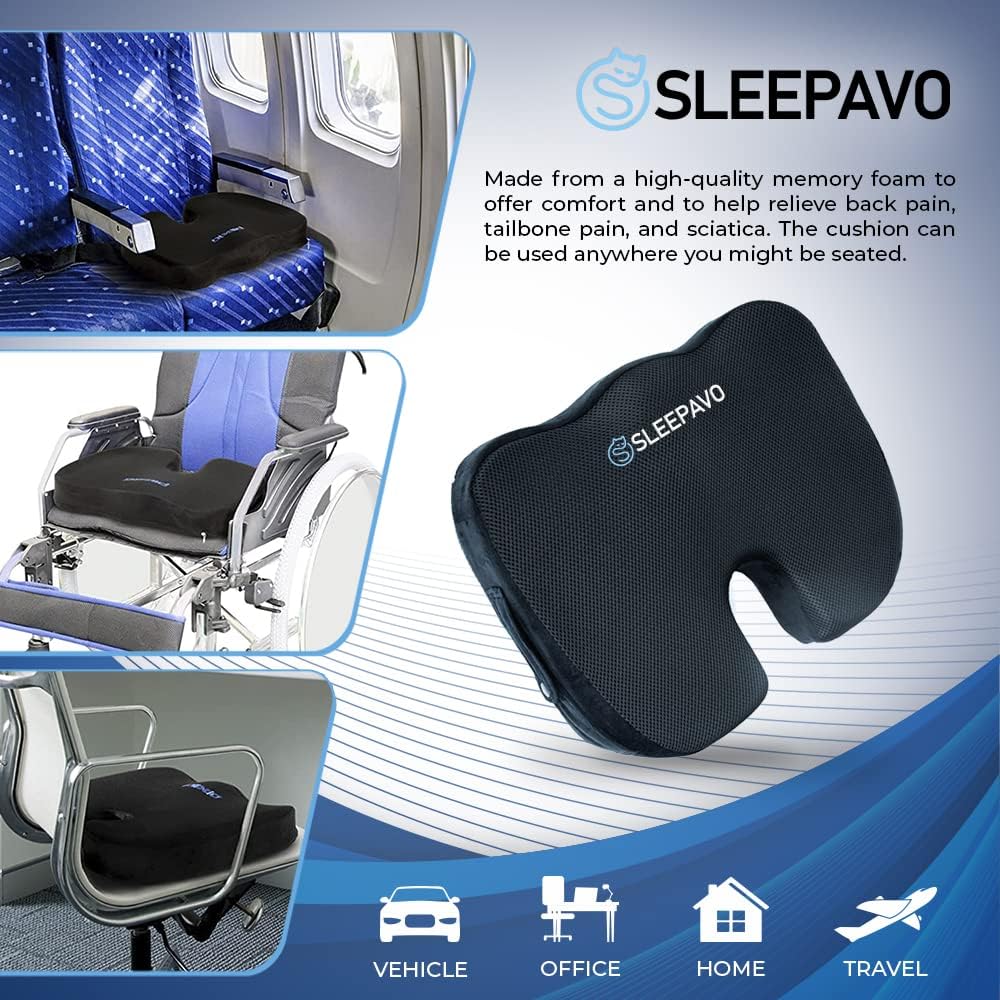 Sleepav Blac Memor Foa Sea Cushio fo Offic Chai Coolin Ge Pillo fo Sciatica Coccyx Lowe Back Tailbon Pai Relie Cushio Chai Pa fo Lumba Suppor i Offic Desk Car