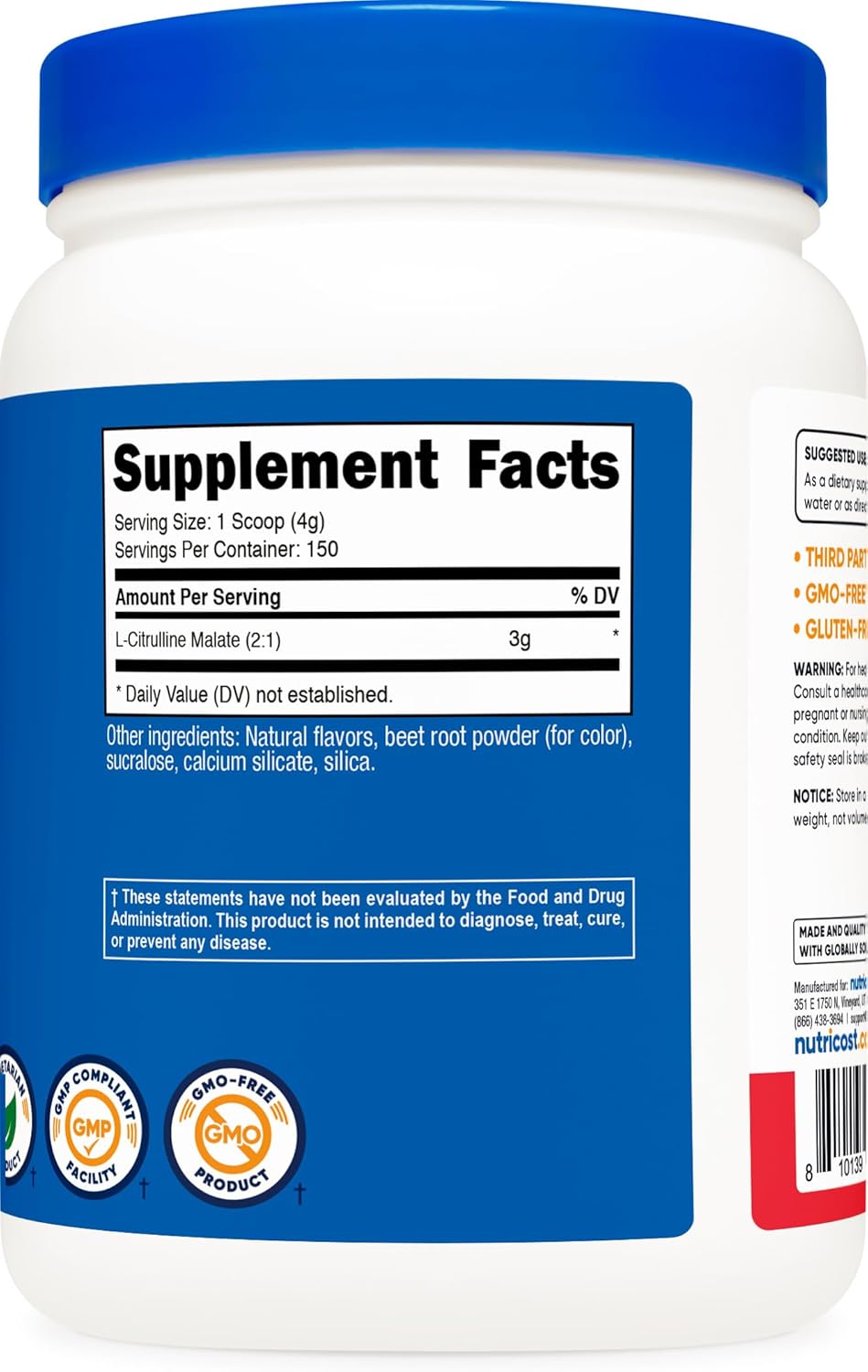 Nutricost L-Citrulline Malate 2:1 (600g) Fruit Punch - Workout Support, Muscle Performance, Nitric Oxide Booster - Fitness Supplement Powder, 75 Servings
