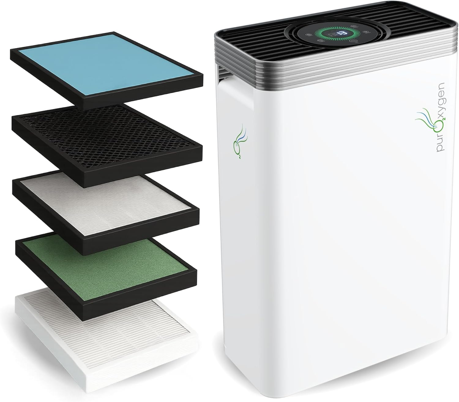 PURO2XYGE Smar Ai Purifier Fo Hom Larg Roo U t 270 S Ft H1 HEP Filter 4-Stag Filtration WiF App Quie Operatio Fo Smoke Pollen Pe Hair Dust Ba Smell Office Bedroom