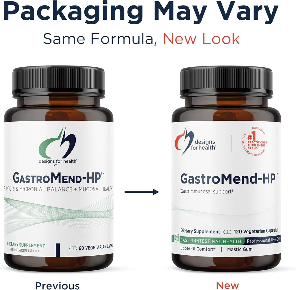 Designs for Health GastroMend HP - Gut Health Supplements - Gut Mucosa Support with Mastic Gum + DGL Licorice + 'Vitamin U' - May Help Occasional Bloating or Upset Stomach - Vegan (120 Capsules)