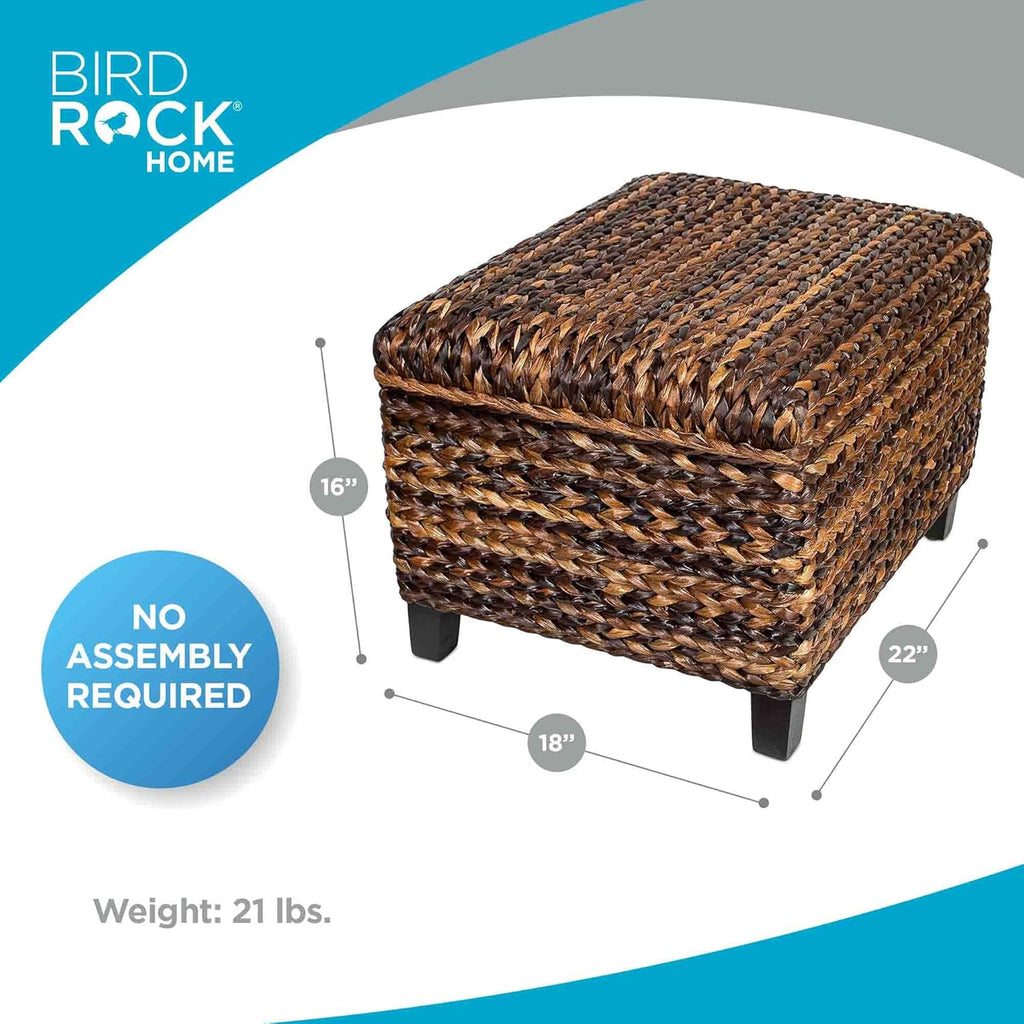 BIRDROC HOM Wove Seagras Storag Ottoma wit Safet Hinge Easy-to-Ope Lid Sturd Constructio Natura Brow Finis Larg Storag Spac Idea fo Livin Room Bedroom Dor 22x18x16