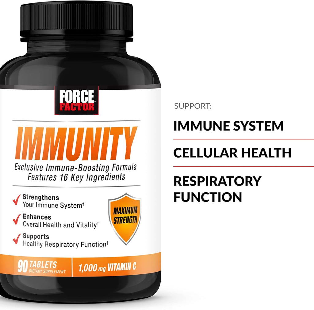 Force Factor Immunity, Immune Support Booster with Elderberry and 1000mg of Vitamin C, Plus Vitamin D, Zinc, Probiotics, Quercetin, Antioxidants, and Echinacea for Immune Health Defense, 90 Tablets