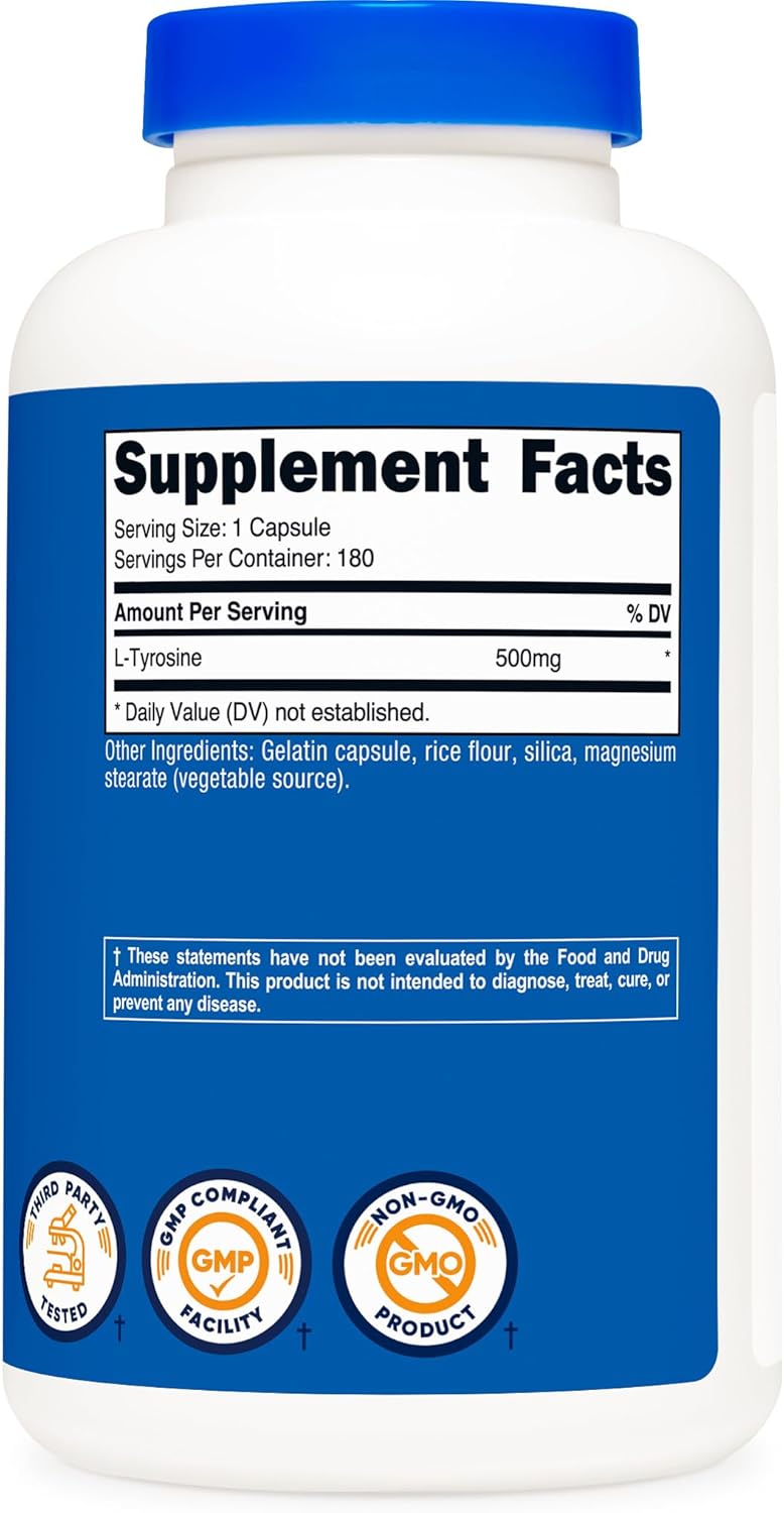 Nutricos L-Tyrosin 500mg 18 Capsule Glute Fre Non-GMO
