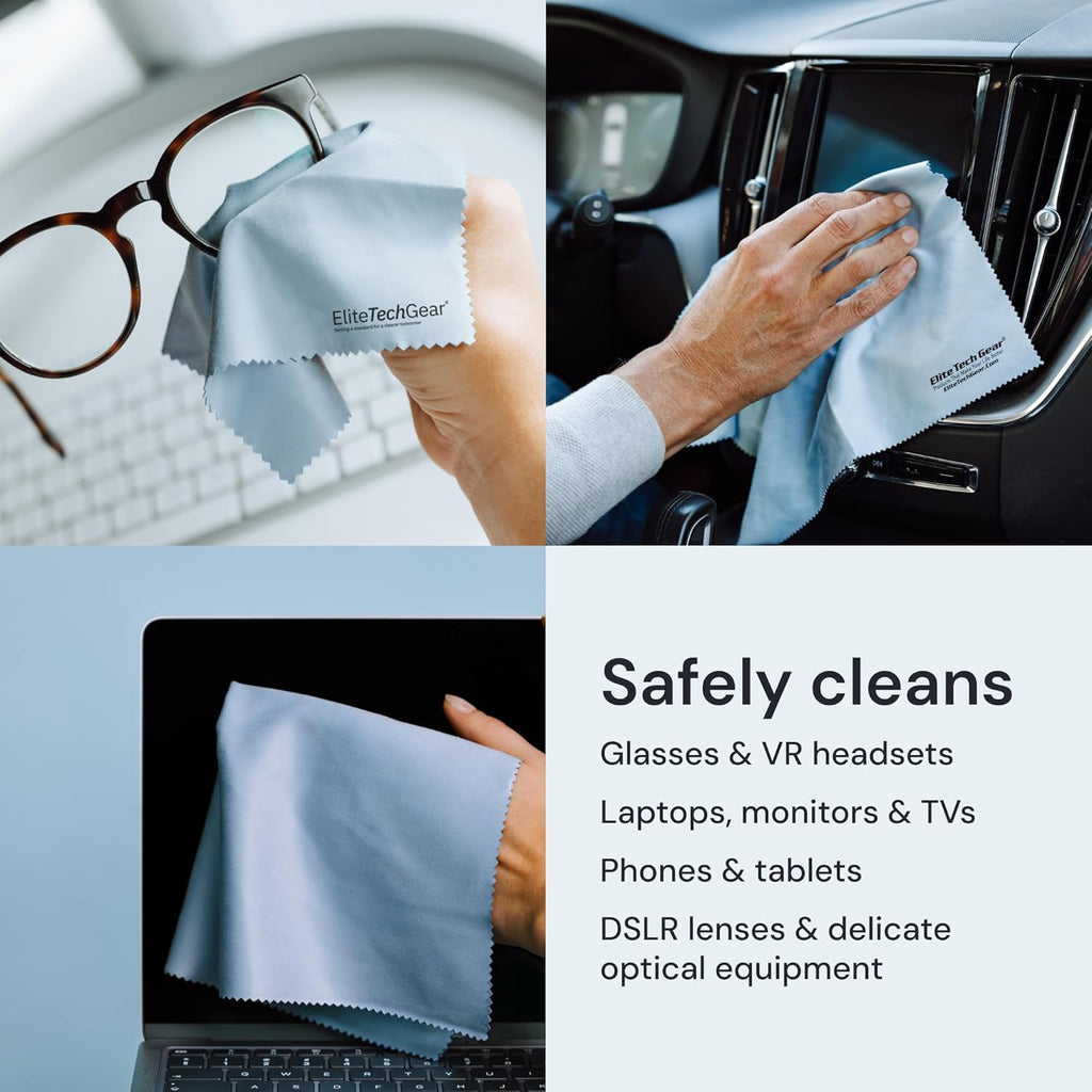 Elite Screens Microfiber Cleaning Cloth - 12-Pack, 12inch x 12inch, Blue - Oversized Eyeglass Cleaning Cloth - Quick-Dry Reusable Glasses Wipes - Portable Pocket Lens Wipes