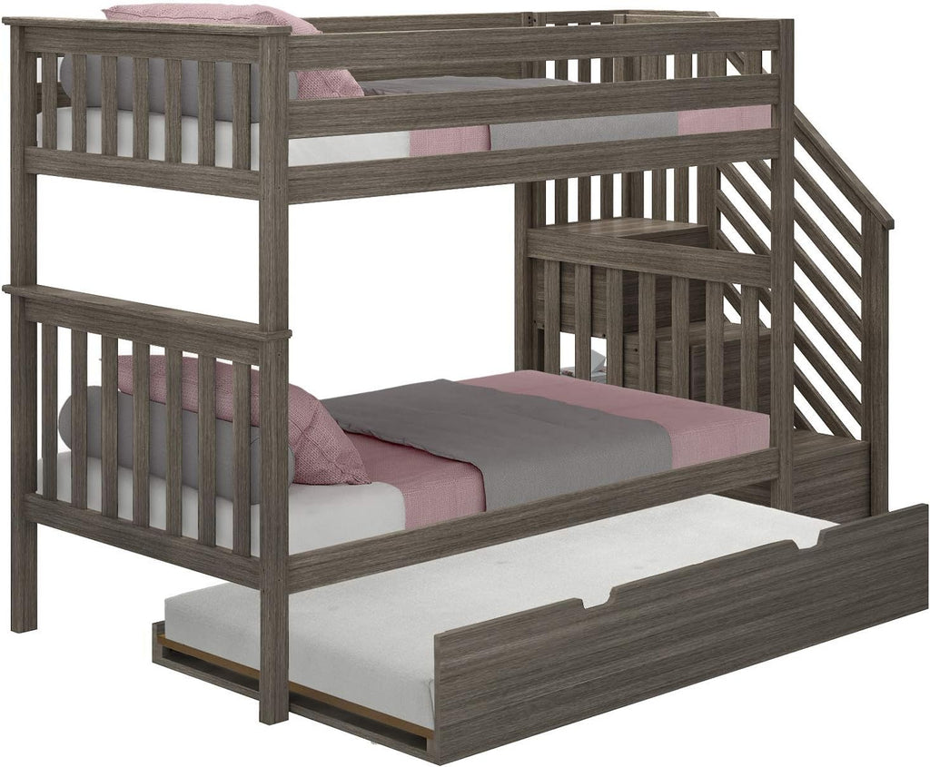 Max & Lily Bunk Bed, Twin-Over-Twin Bed Frame For Kids With Stairs and Trundle, Clay
