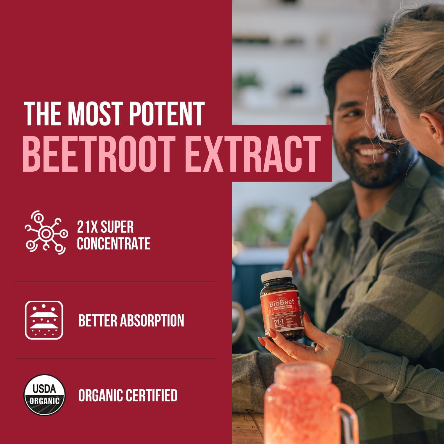 BioBeet Max Strength Beet Root Capsules - 21:1 Concentrate, Each Serving Derived from 28,350 mg Organic Beetroot - Absorption Enhancement with BioPerine Black Pepper Extract (60 Capsules)