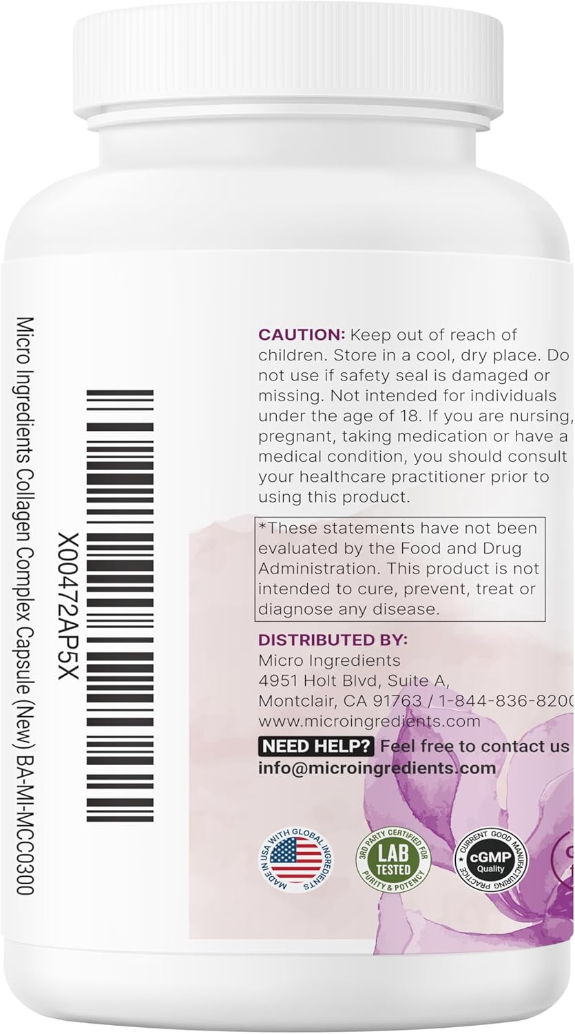 Micro Ingredients 2 Pack Multi Collagen Pills for Women Men, 480 Capsules | Type I, II, III, V, X | Hydrolyzed Peptides with Biotin, Hyaluronic Acid, Fat Soluble Vitamin C Complex | Filler Free