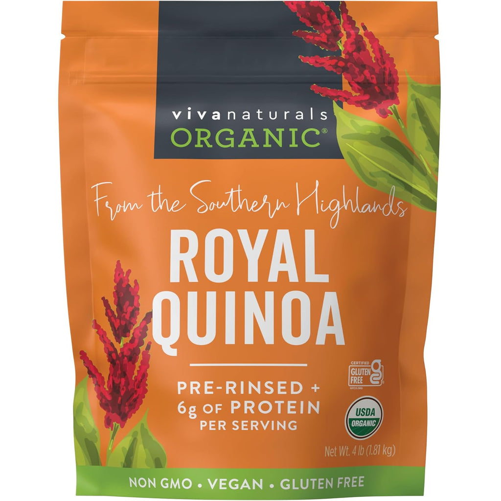 Viva Naturals Organic Quinoa, 4 lb ¨C Pre-Washed Whole Grain, Plant Protein, USDA Organic, Gluten-Free, Non-GMO, Vegan, Kosher Rice and Pasta Substitute
