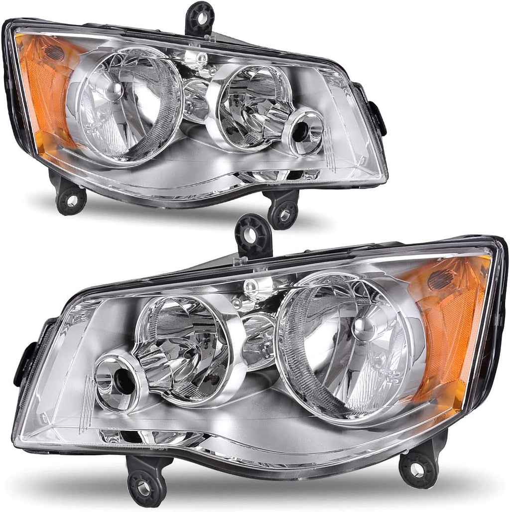 AUTOSAVER88 Headlight Assembly Compatible with 2011-2020 Dodge Grand Caravan / 2008-2016 Chrysler Town & Country Chrome Housing Amber Reflector Clear Lens