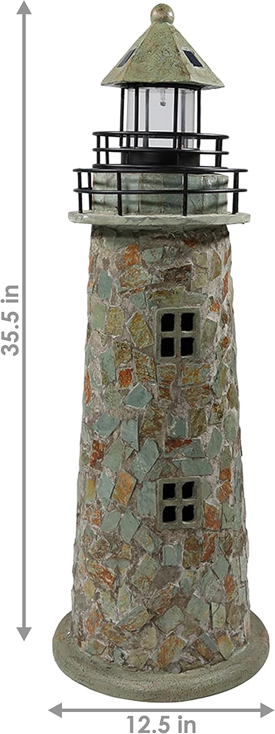 Sunnydaz 35-Inc Outdoo Lighthous Lam Sola Lighthous Deco wit LE Ligh fo Garden Yard Pati Decorativ Cobblestone