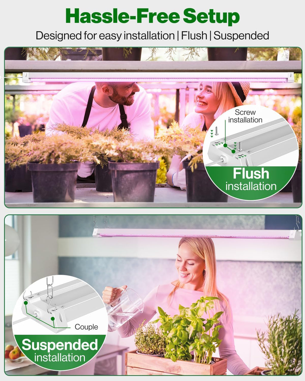 Sunc Gro Light fo Indoo Plant LED 4F Gro Ligh fo Greenhouse 80W Ful Spectrum Integrate Suspende Fixture Linkable Plu in fo Seedlings Vegetables Flower Pack.