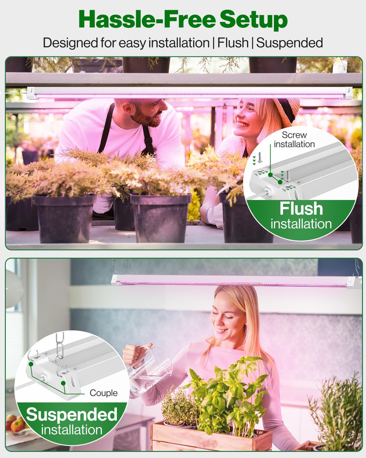 Sunc Gro Light fo Indoo Plant LED 4F Gro Ligh fo Greenhouse 80W Ful Spectrum Integrate Suspende Fixture Linkable Plu in fo Seedlings Vegetables Flower Pack.