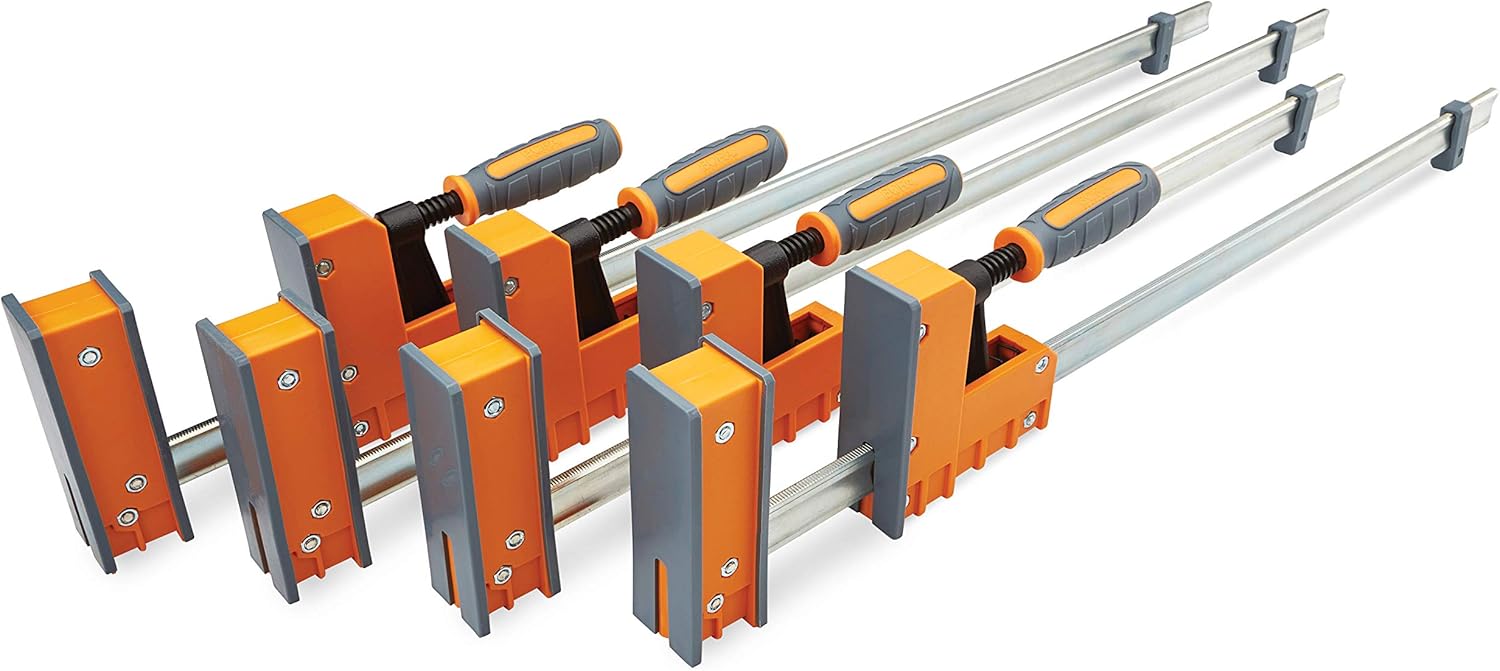 Bora 4 Pack Parallel Clamps for Woodworking - Two 24 Inch and Two 31 Inch Parallel Wood Clamps Heavy Duty Bar Clamp for Wood Working with 1100 Lbs of Clamping Force Each - DIY Bora Clamp Set