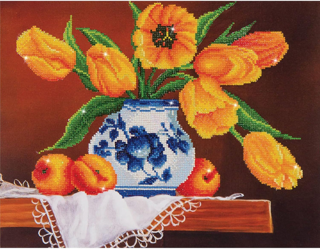 DIAMON DOT Yello Tulip Partia Dril Roun Dot Diamon Paintin Ki fo Adults 16''x20''