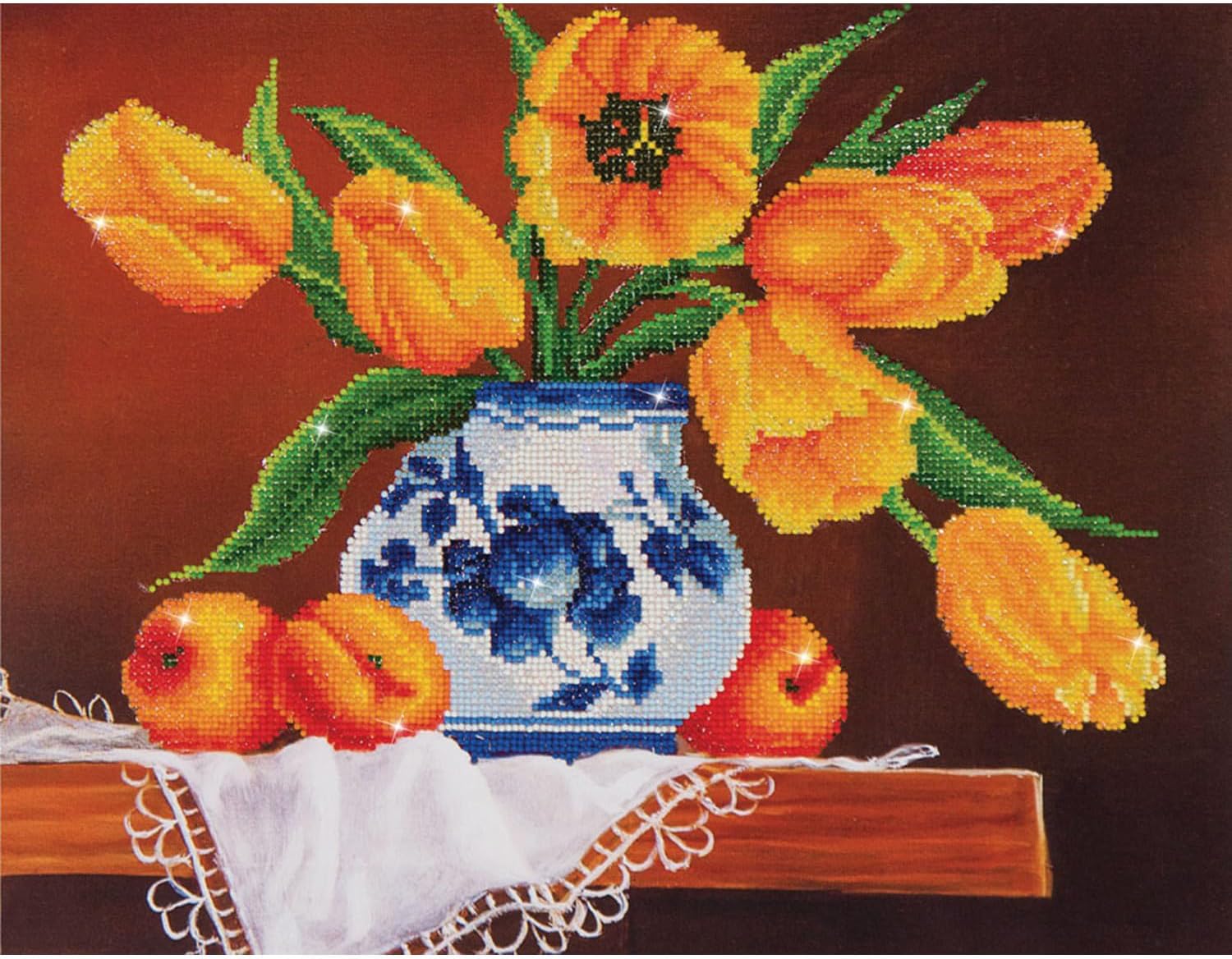 DIAMON DOT Yello Tulip Partia Dril Roun Dot Diamon Paintin Ki fo Adults 16''x20''