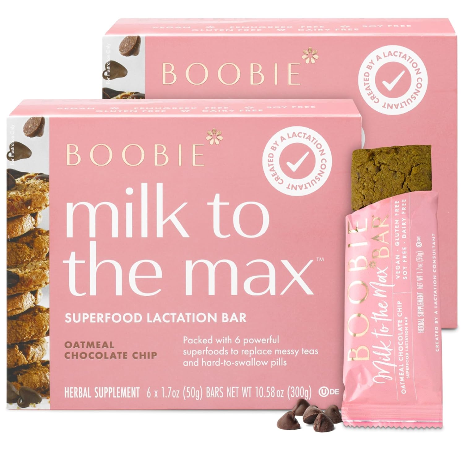 Bar Superfood Oatmeal Chocolate Chip Lactation Bar for Breastfeeding Moms to Increase Milk Supply | #1 Selling Lactation Snack Bars | Vegan, Fenugreek-Free, Gluten-Free, Dairy-Free (12 Bars)