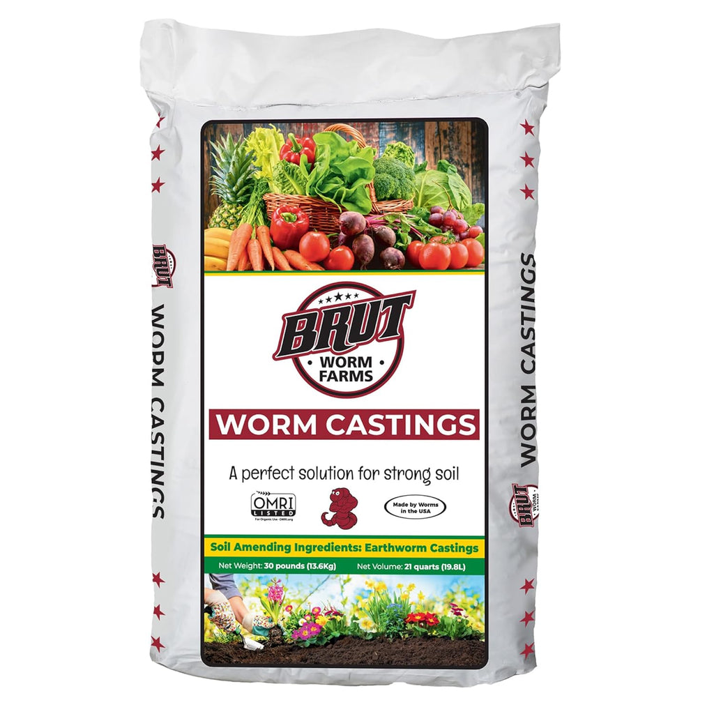 Brut Organic Worm Castings for Plants 30 LB ¨C Natural Nutrients, Fertility Builder, Plant Food for Potting Soil and Garden Soil ¨C Indoor and Outdoor Use