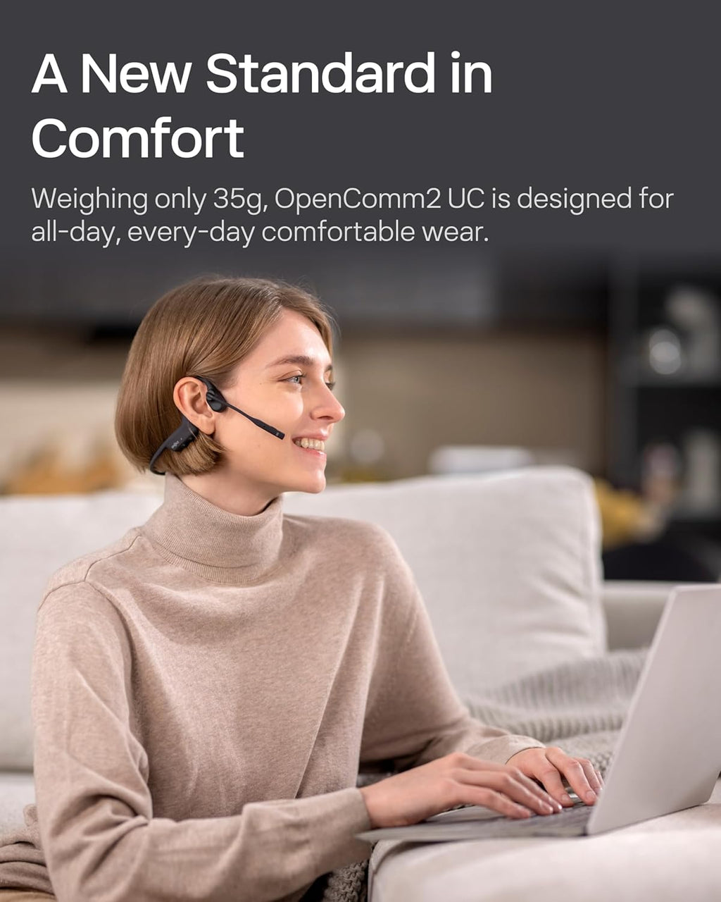 OpenComm2 UC 2025 Upgrade - Open-Ear Wireless Computer Headset with Boom Mic, Bone Conduction Bluetooth Stereo Headphones, USB-C Dongle Compatible with PC and Mac, Zoom Certified - C120 UC