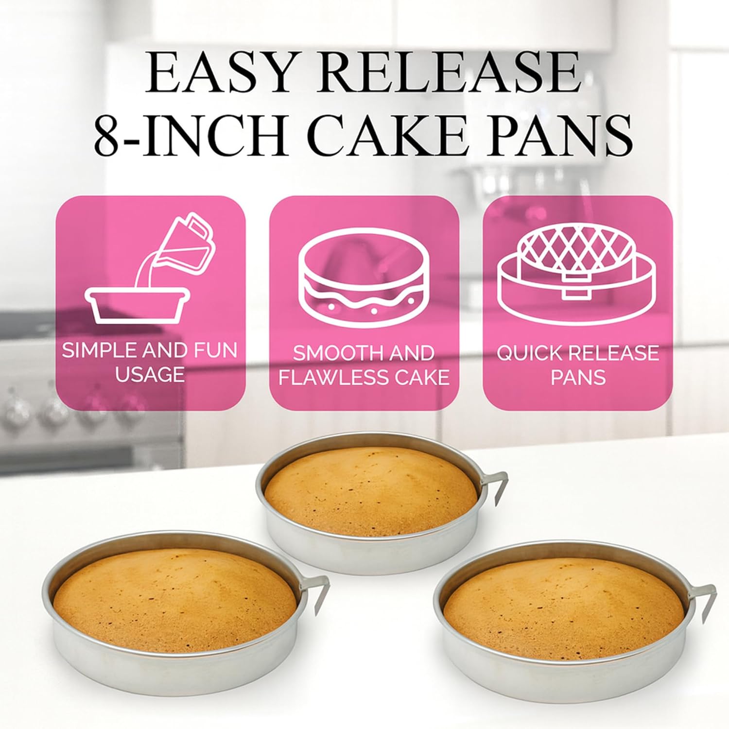 Aun Shannon' Kitche Inc Roun Cak Pans Pack Silve Cak Pa wit Built-i Swive Blade Eas Releas Cak Pan Se fo Baking Bakin Pan Se fo 3-Laye Cake Dishwashe Safe
