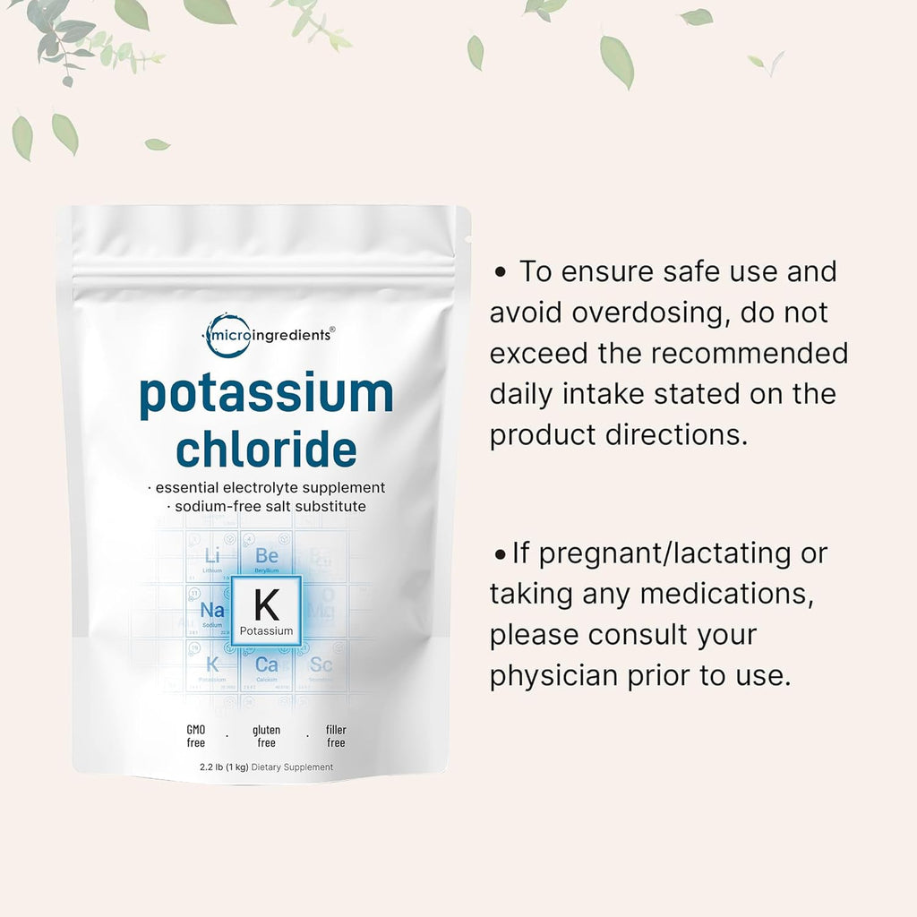 Potassiu Chlorid Powder K (3 Ounce Sal Substitut Essentia Hydratio Electrolyt Supplemen Support Minera Balance Heart Joint an Immun Healt Fille Free Dissolve Easily