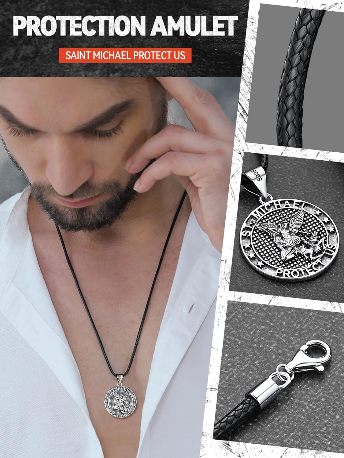 FaithHeart Saint Michael Necklace, Stainless Steel/18K Gold Plated St Michael the Archangel Pendant Amulet for Men Women with Gift Packaging