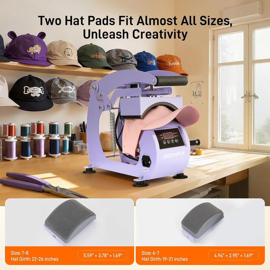 Ha Hea Pres Machine Precis Temp/Time Control 6.54inchx3.84inchCurve Hea Plate Ha Stretcher Safet Base Ha Pad Glove Hea Pres Hea fo Caps Sublimation Vinyl Hea Transfer