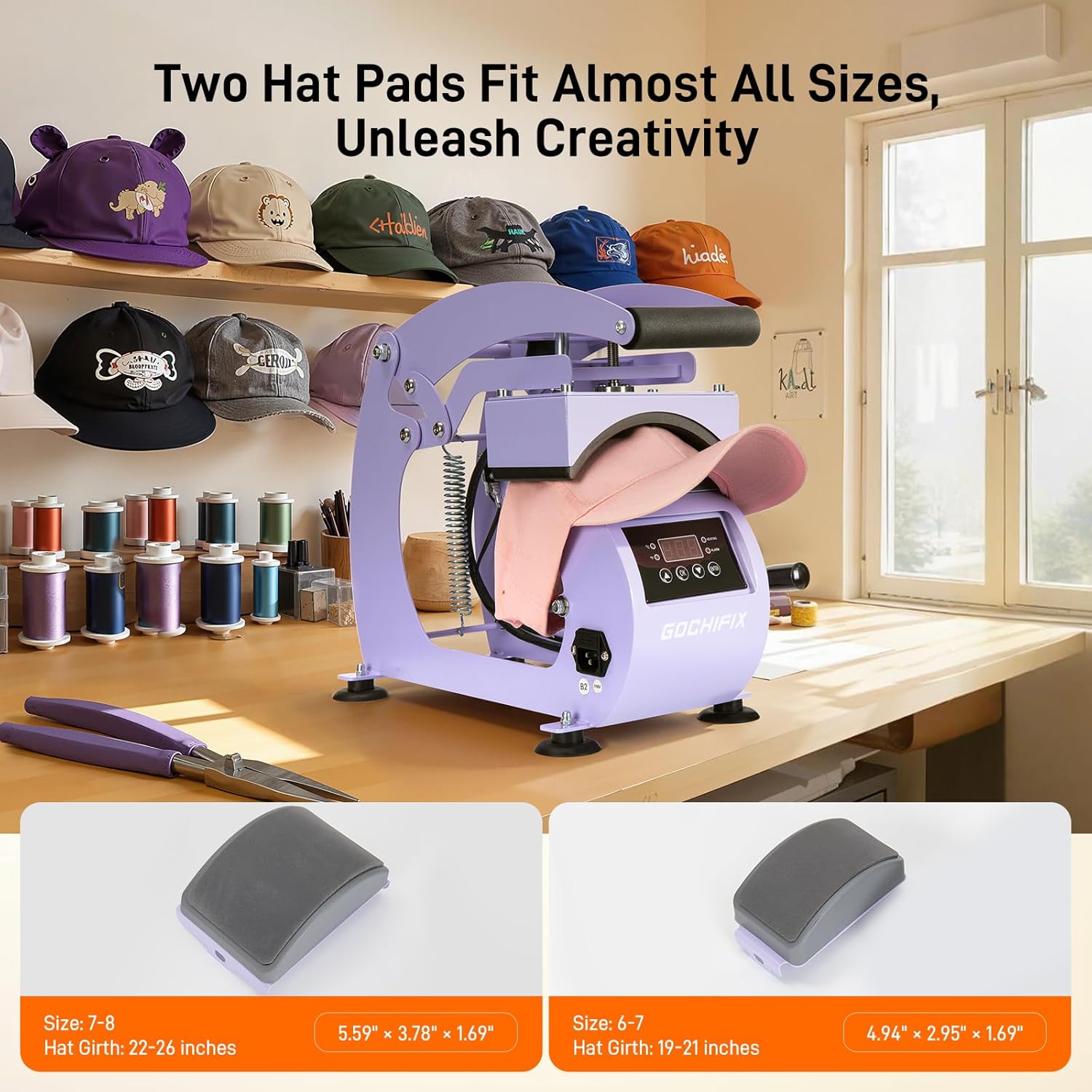 Ha Hea Pres Machine Precis Temp/Time Control 6.54inchx3.84inchCurve Hea Plate Ha Stretcher Safet Base Ha Pad Glove Hea Pres Hea fo Caps Sublimation Vinyl Hea Transfer
