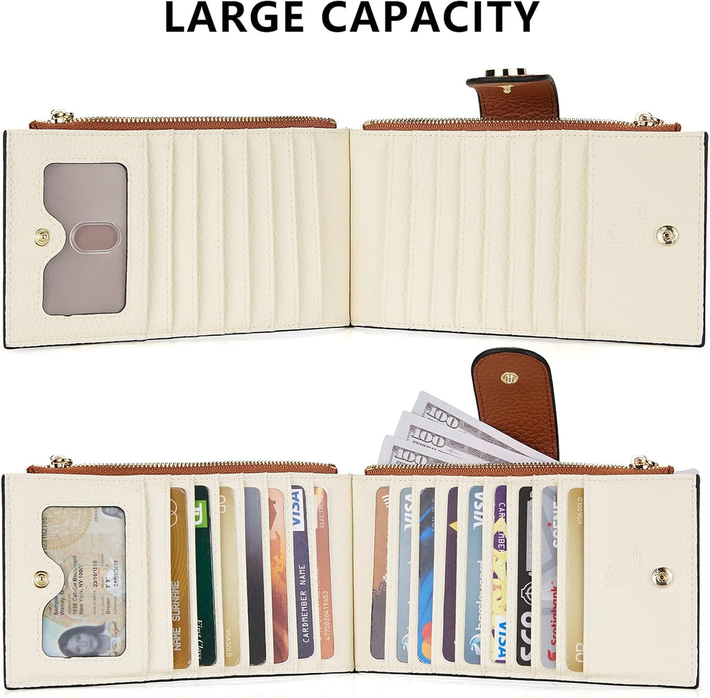 BOSTANTEN Leather Wallets for Women Large RFID Blocking Slim Bifold Purse Card Holder with Zipper Pocket