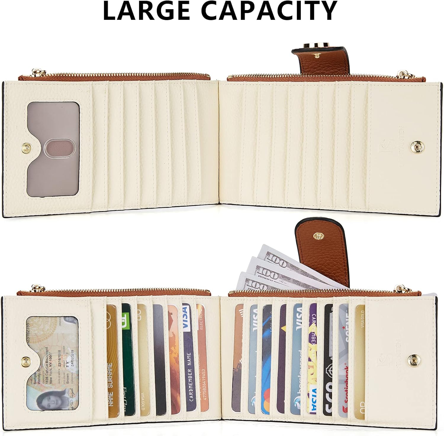 BOSTANTEN Leather Wallets for Women Large RFID Blocking Slim Bifold Purse Card Holder with Zipper Pocket