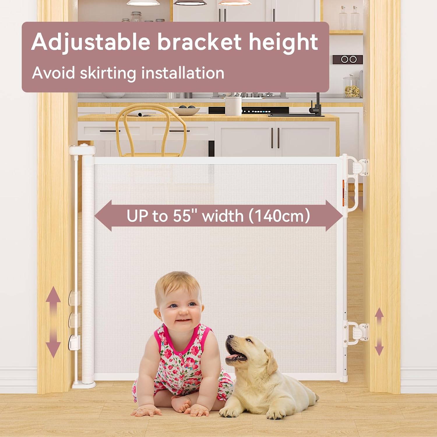 Retractable Baby Gate, Momcozy Mesh Baby Gate or Mesh Dog Gate, 33inch Tall,Extends up to 55inch Wide, Child Safety Gate for Doorways, Stairs, Hallways, Indoor/Outdoor