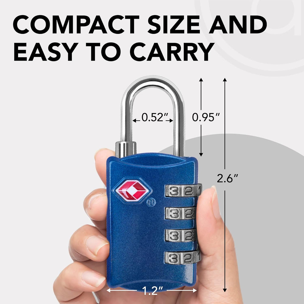 TSA Locks for Luggage, 2-Pc Durable Steel Padlock, Keyless Easy to Read 4-Digit Combination Lock for Backpacks, Travel Suitcases, Toolbox, Filing Cabinets, Baggage Gym Locker, Blue