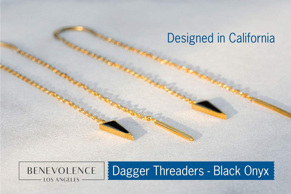 Benevolence LA Dagger Threader Triangle Earrings | Gold Dipped Earring | Dangle Drop Long Chain Double Piercing Accessories for Women | Gifts for Mom, Girlfriend, Sister