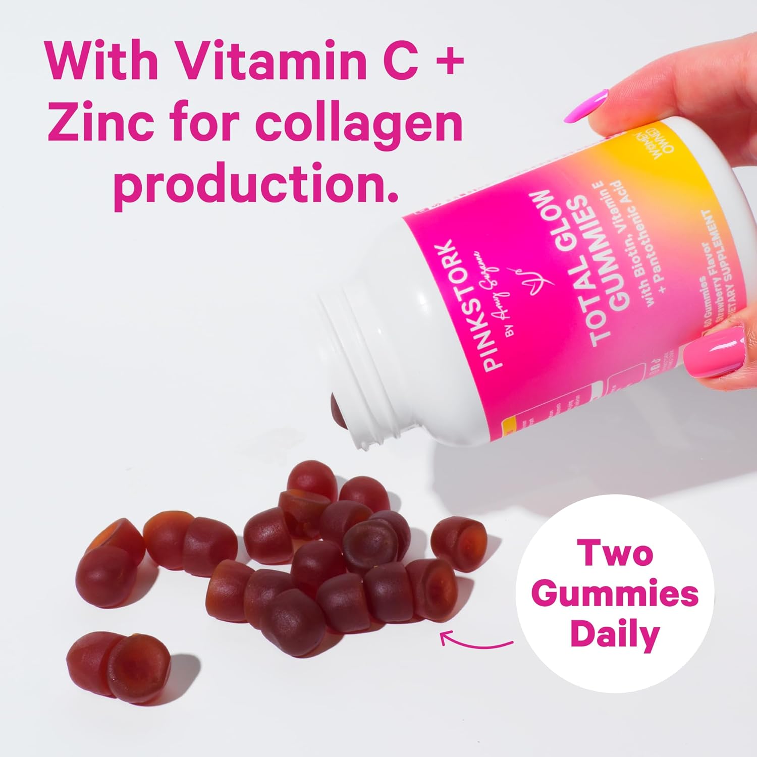 Pin Stor Tota Glo Gummie fo Wome Hair Ski Nail Vitami wit Biotin Vitami A B6 B12 Folate Zin Mor Suppor fo Radian Skin Stron Nails an Health Hai 6 Berr Gummies
