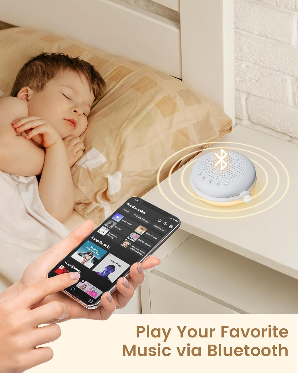 Glocusen 3-in- Portabl Bab Soun Machine Whit Nois Machin fo Sleeping Nigh Ligh Phon Connecte Speake 3 Sound Timin Functio 1000mA Larg Batter Designe fo Travel