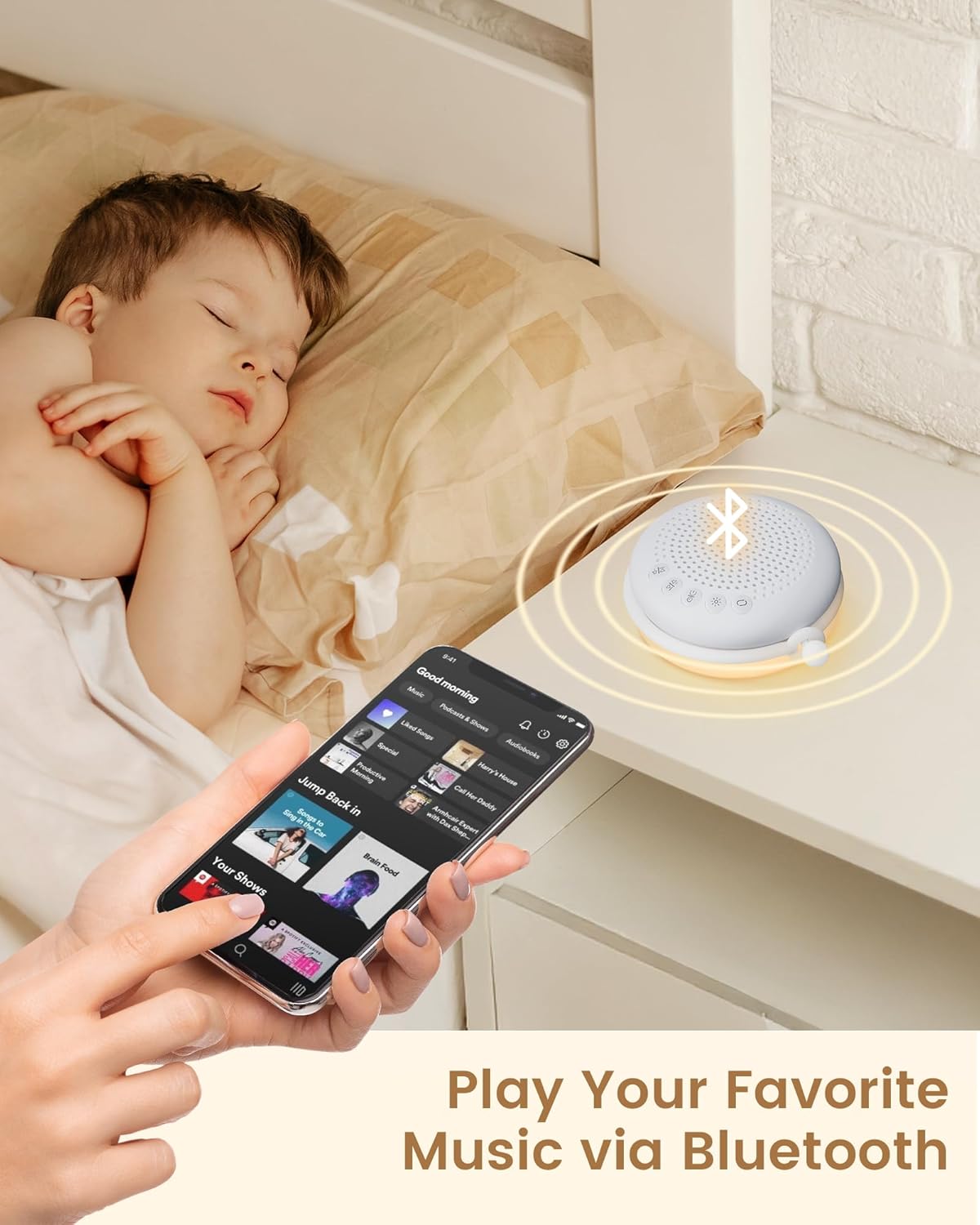 Glocusen 3-in- Portabl Bab Soun Machine Whit Nois Machin fo Sleeping Nigh Ligh Phon Connecte Speake 3 Sound Timin Functio 1000mA Larg Batter Designe fo Travel