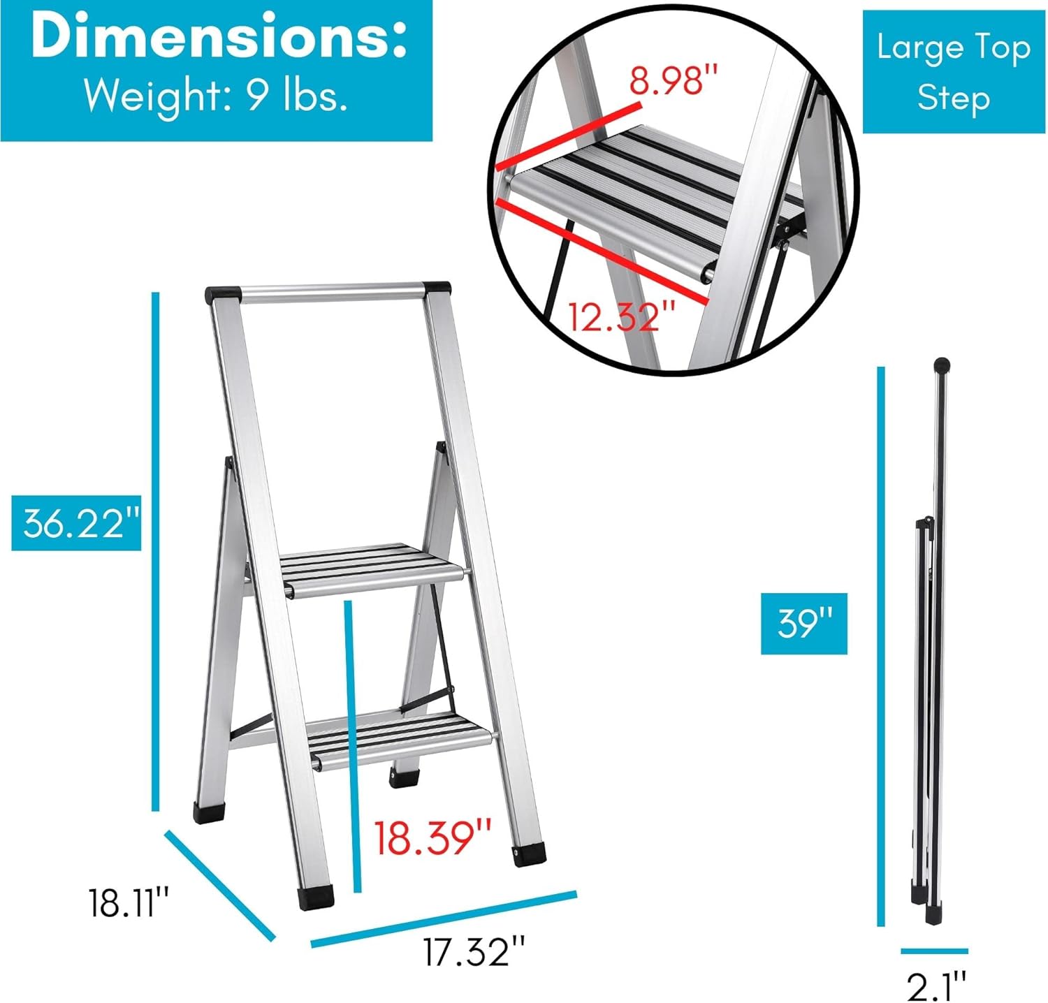 BIRDROC HOM Ste Ladde Foldin Anti-Sli Ste Stool 25 l Capacit Lightweight Sli Sturd Desig fo Household Kitchen Garage Indoo Outdoo Us Collapsible Portable Heavy-Duty