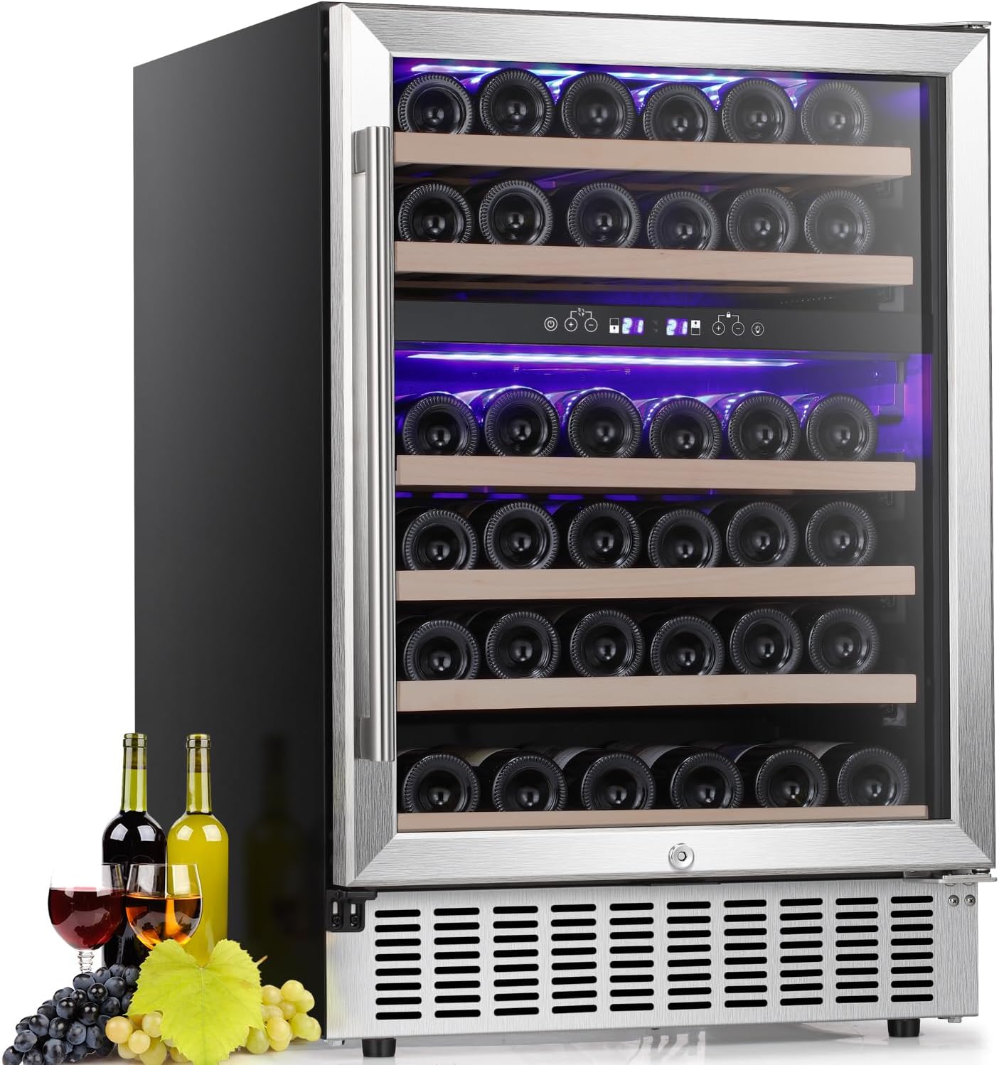 Antarctic Star 24inch Wine Cooler Beverage Refrigerator,Under Counter Beer Mini Fridge Built-in Freestanding Stainless Steel Dual-Layer Digital Temperature Control Glass Door