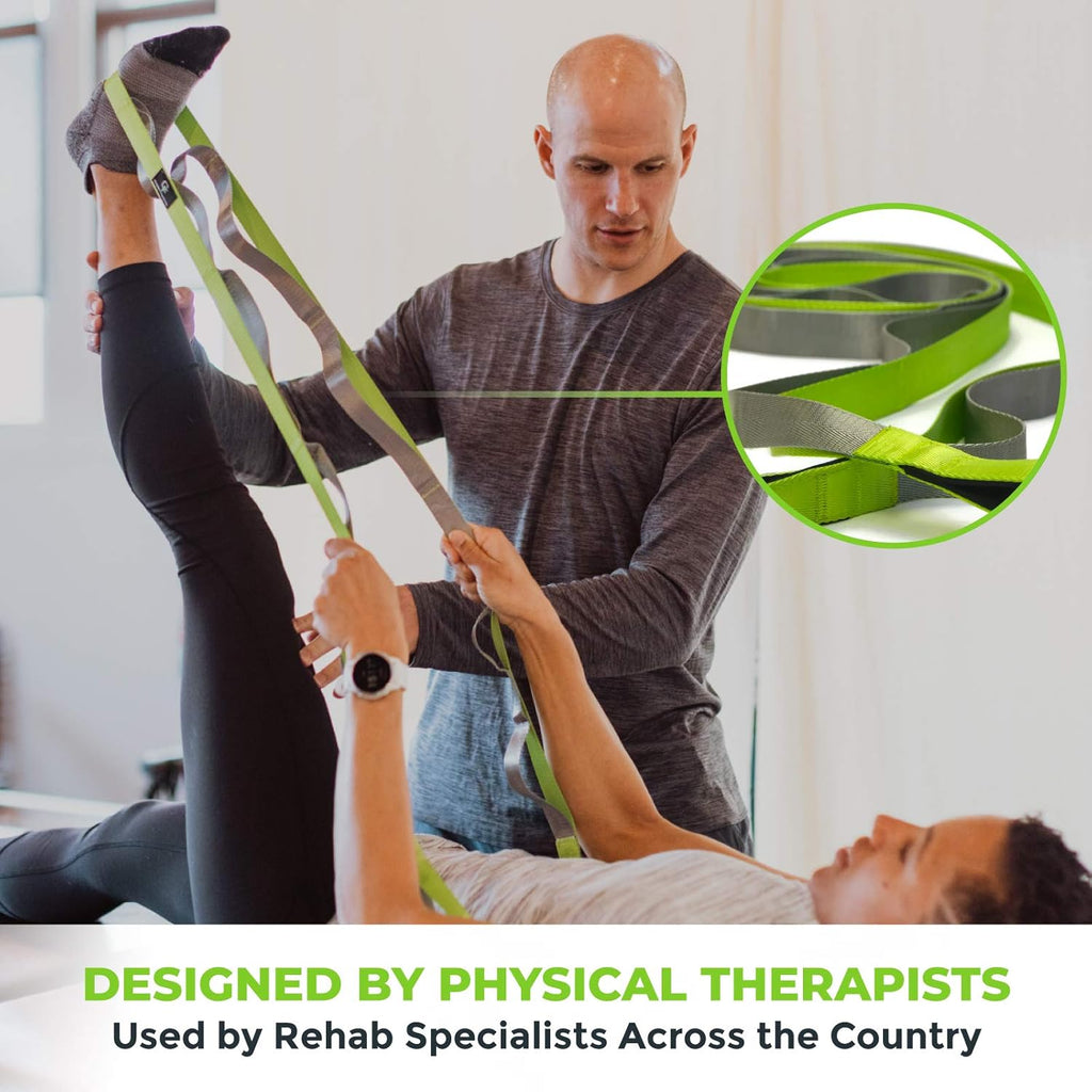 Gradient Fitness Stretching Strap for Physical Therapy, 12 Multi-Loop Stretch Strap 1inch W x 8' L, Neoprene Handles, Physical Therapy Equipment, Yoga Straps for Stretching, Leg Stretcher.