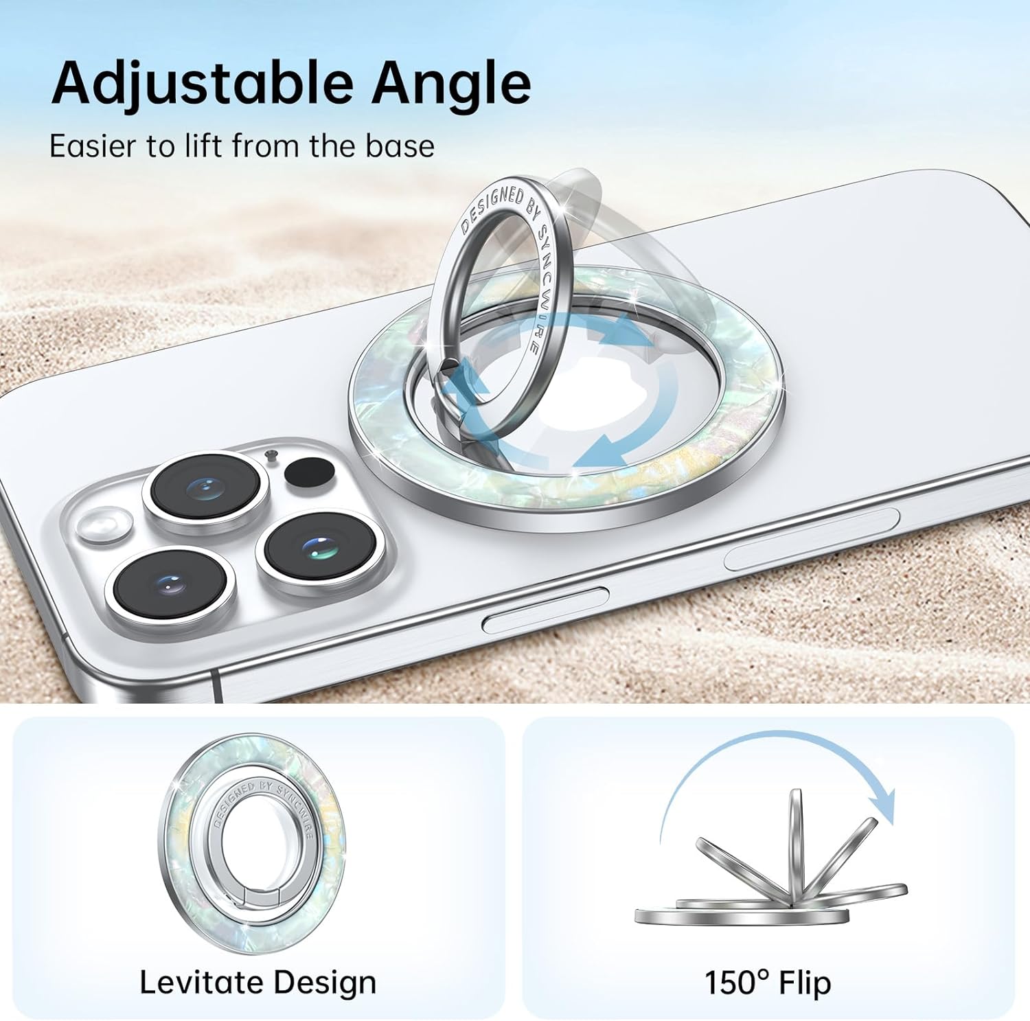 Syncwire Magnetic Phone Grip for MagSafe, Sparkle Ring Holder, Rotatable Kickstand Bling Ring Stand Removable MagSafe Accessories for iPhone 17 Pro Max 16 15 14 13, Android, Samsung etc.