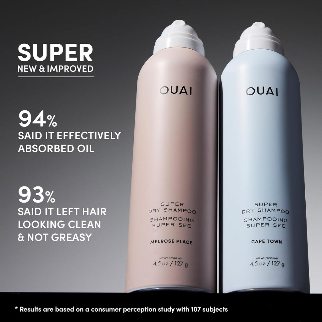OUAI Super Dry Shampoo - Volumizing Dry Shampoo - Absorbs Oil, Dirt Sweat - Blends Seamlessly into Hair with Zero Residue Enriched with a Long-Lasting Scent - Cape Town (4.5 oz)