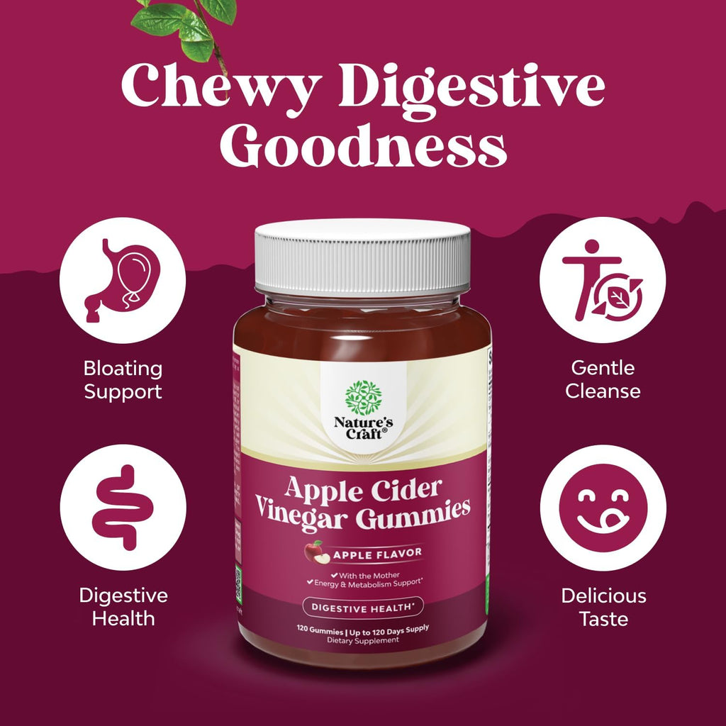 ACV Apple Cider Vinegar Gummies - Natural Energy Supplement ACV with Mother for Body Cleanse Immune Support and Gut Health with Vitamin B12 and Beet Root - 120 Count