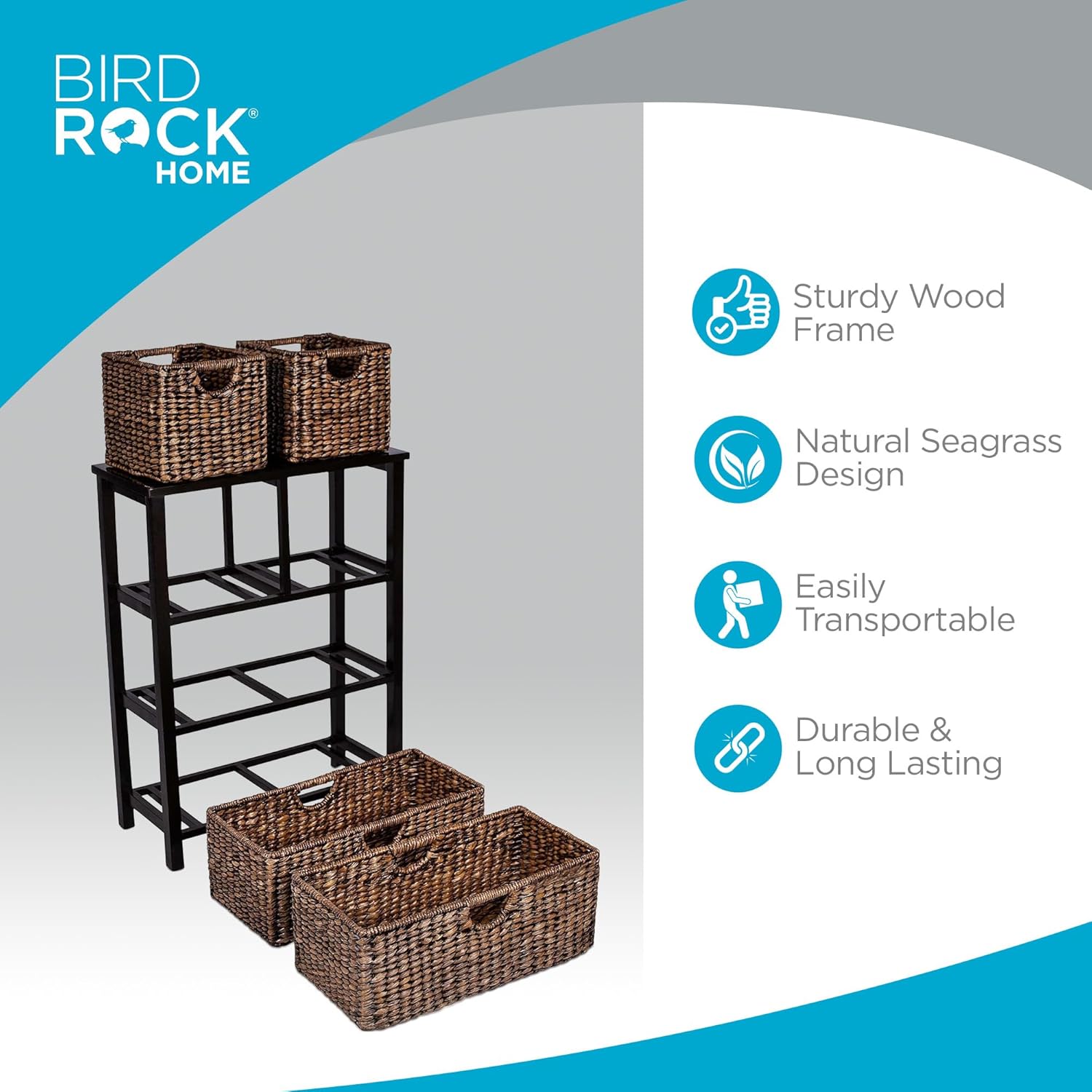 BIRDROC HOM Seagras Cubb Dresse  Drawe Bin Decorativ Woo Storag Cubbie Shel Organize Industria Furnitur Ches Baske Espresso
