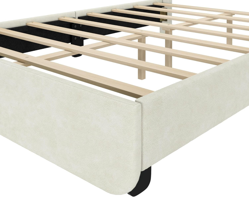 Max & Lily Upholstered Full Bed Frame with Arch Headboard, Upholstered Platform Bed for Kids, No Box Spring Needed, Easy Assembly, Cream