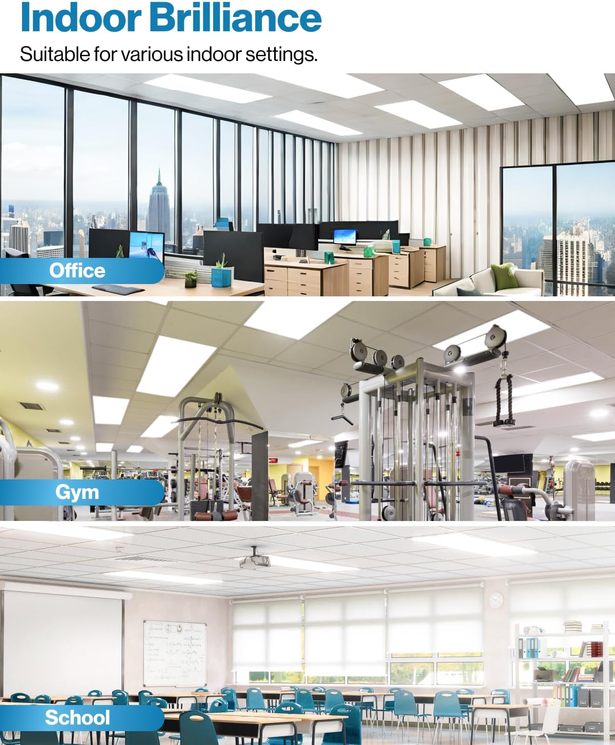 Sunc 4 Pac 2x LE Fla Pane Ligh Dro Ceilin Offic Fixture 770 LM Selectabl Features 40W/50W/60W 4000K/5000K/6000K Dimmabl (0-10V) Dustproo ETL.