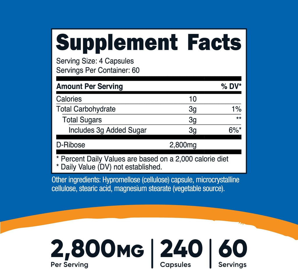 Nutricost D-Ribose 700mg (2800mg Per Serving), 240 Capsules - Vegetarian Friendly, Non-GMO, Gluten Free